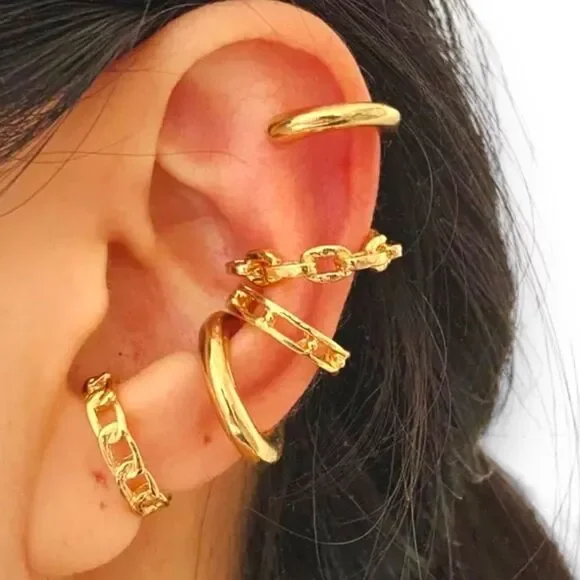 Gold Cuban Chain Ear Cuffs Set 5PCS NEW