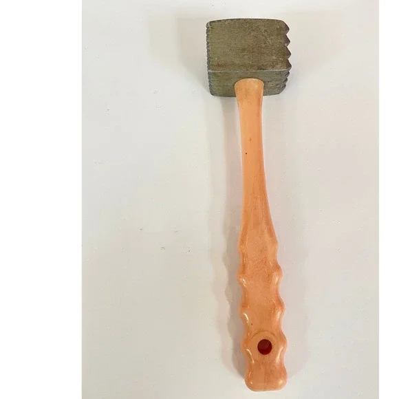 Vintage Metal Meat Tenderizer Mallet Peach Marbled‎ Bakelite Handle