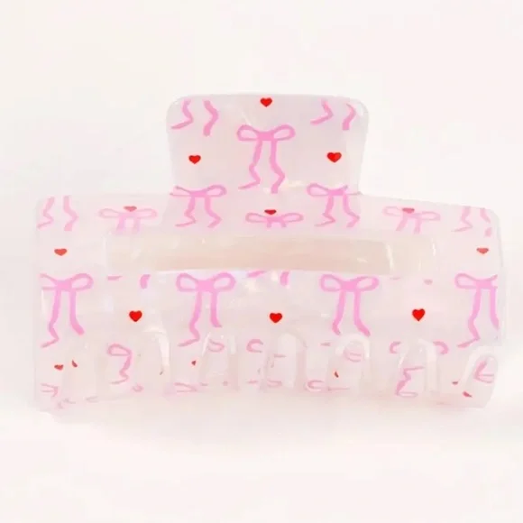 NEW Pink and Red Toile Bow Hair Claw Clip Valentines Day
