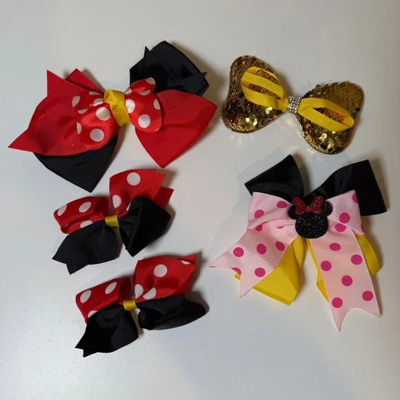 Minnie Mouse Hair Bow Set Red Black Yellow‎ Polka Dot Kids Accessories