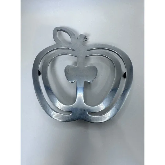 Copco Apple Polished Aluminum Wall Hanging or‎ Footed Trivet Decoration Silver