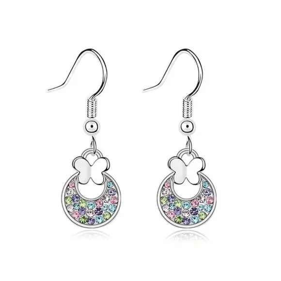 NEW Boho Festival Austrian Imitation Rainbow Crystals Butterfly Dangle Earrings
