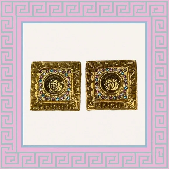 Vintage Gianni Versace Pink & Blue Crystal Earrings