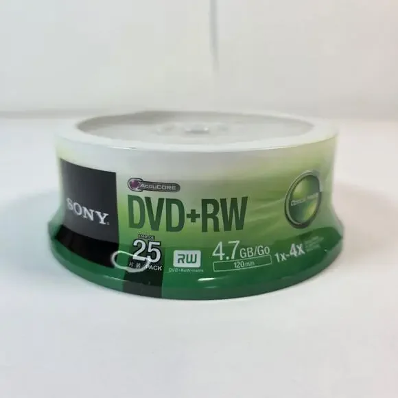 25 pk SONY Blank DVD+RW 4x Logo Branded 4.7GB Rewritable DVD Disc - 25DPW47SP