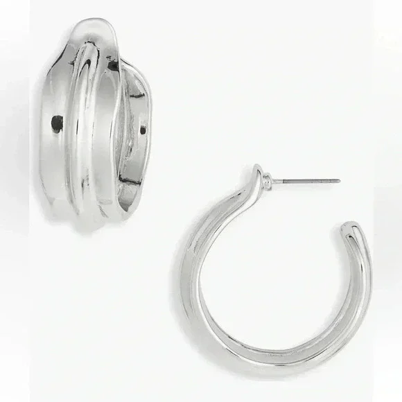 NORDSTROM RACK Wide Ripple Hoop Earrings in Silver NWT