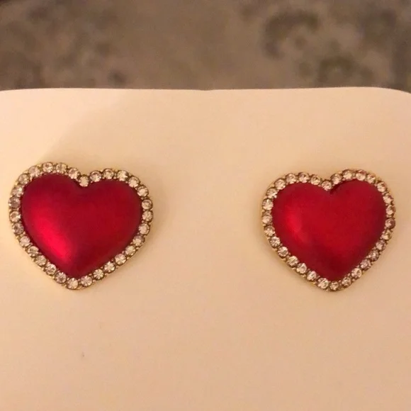 Metallic Red Heart Crystal Halo Earrings