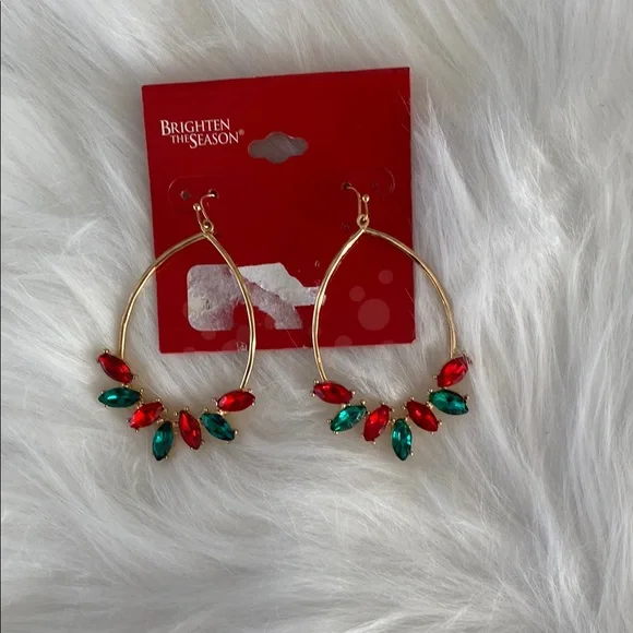 New Gold and Red Hoop Christmas Earrings