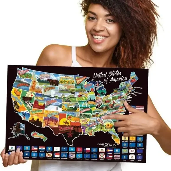 Scratch Off Map of United States by Nexda - Large 24x18 Inches - Colorful Themat