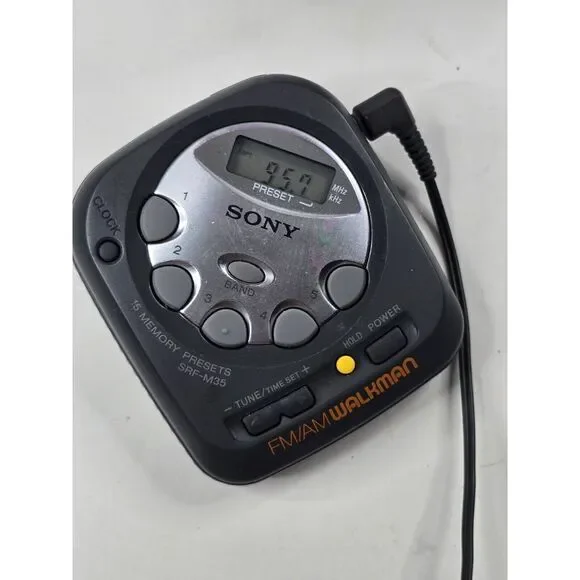 Vintage SONY WALKMAN SRF-M35 And Sony‎ Mdr-w08 Headphones Tested Works 80s 90s