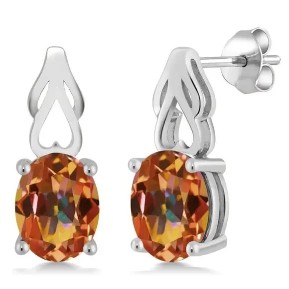 925 Sterling Silver with 3.60 Cttw Ecstasy Mystic Topaz Oval Post Drop Earrings