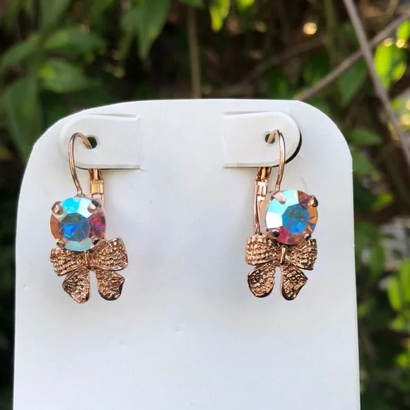 Rose Gold Aurora Borealis Crystal Bow Earrings