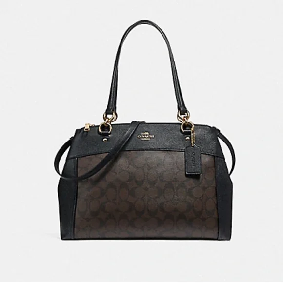 COACH SIGNATURE‎ MONOGRAM BLACK GHW BROOKE SATCHEL CROSSGRAIN LEATHER CARRYALL