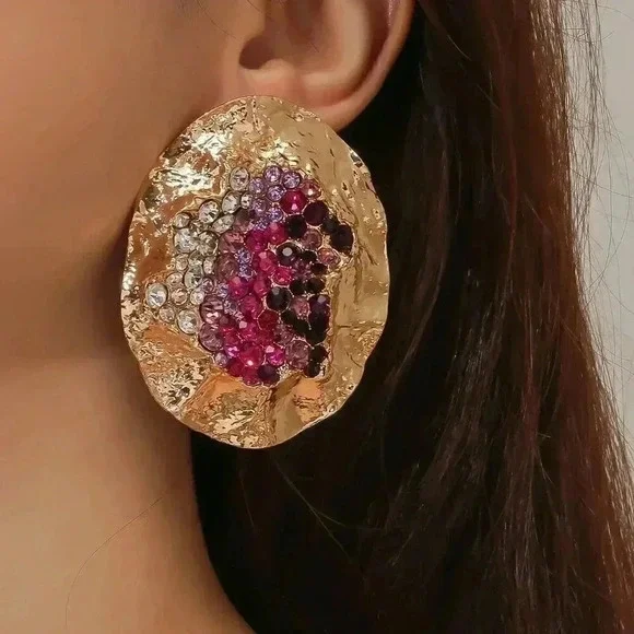 Multicolor Women's Random Color Rhinestone Decor Textured Stud Earring