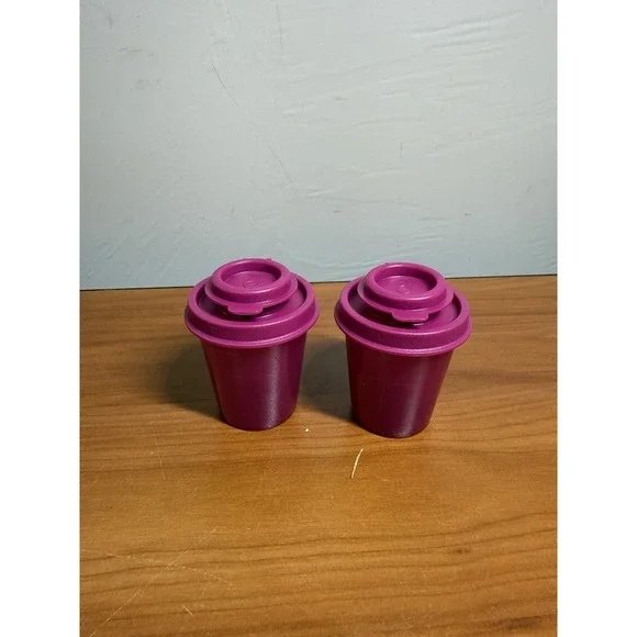 NEW Tupperware Mini Salt and Pepper Shakers Midgets Purple Violet 2oz Set