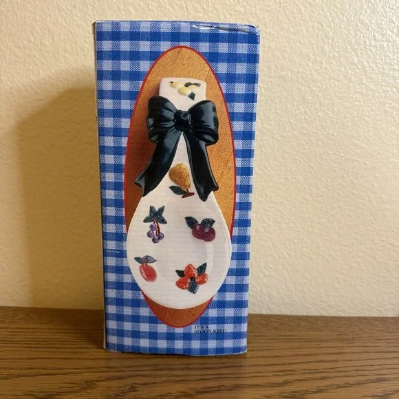 Vintage Cottagecore Ceramic Fruit Spoon Rest Giftco Inc. Fanciful Fruits In Box