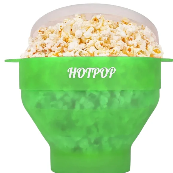 POPCORN POPPER Microwave Silicone Collapsible Hotpot Maker Bowl Green New