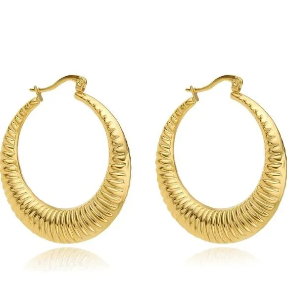 NEW Stainless Steel Gold Large Hollow Hoops Earrings