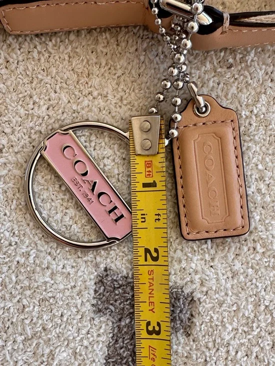 Coach Pink Enamel & Tan Leather Keychain Charm