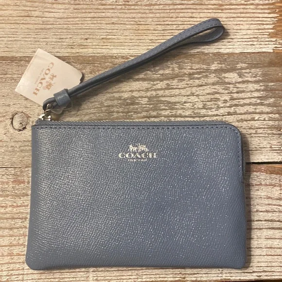 Coach Blue Corner Zip Wristlet Clutch