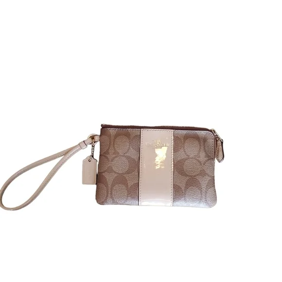 Coach Signature Monogram Leather Strap Wristlet