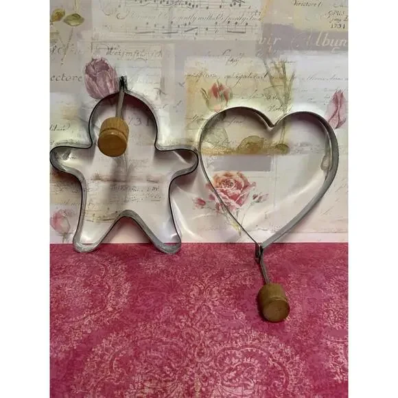 Vintage Metal Cookie‎ Cutters w/ Wooden Handles