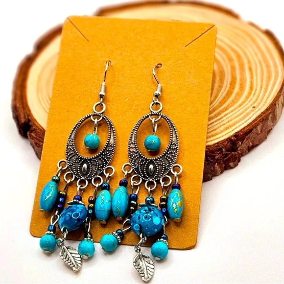 Myra Bag Blue and Silver Boho Earrings