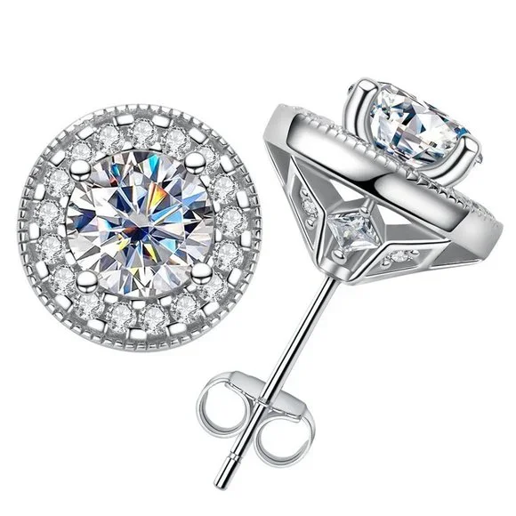 Certified 2.4 ct. t.w. Moissanite Diamond Halo Stud Earrings NEW