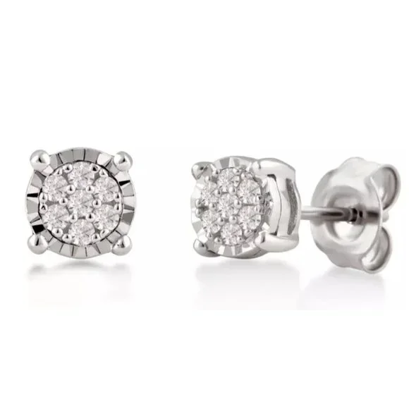 1/4CTTW Diamond Cluster Stud Earrings in 925 SS