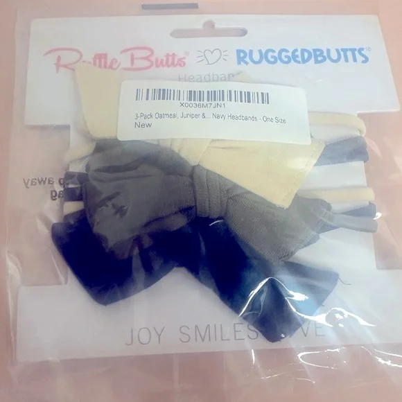 NWT Ruffle Butts Headband Trio in Oatmeal Cream, Juniper Green, and Navy Blue