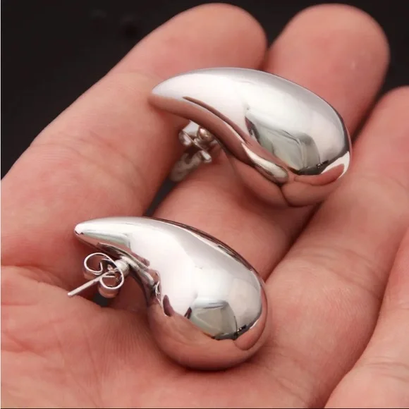 White Gold Filled Water Drop Large Statement Earrings