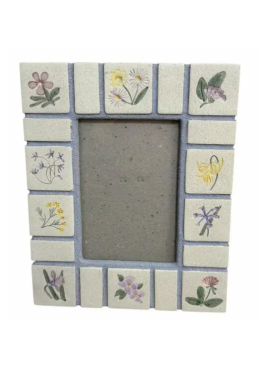 Hand Painted Flower Garden Tile Photo Picture Frame by Malden Int'l 5 x 7 Photo