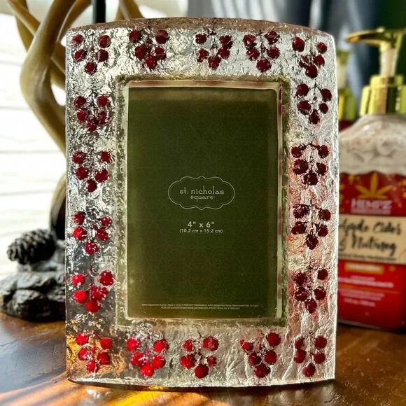 Unique Glass Winter Berry Picture Frame By St. Nicholas Square