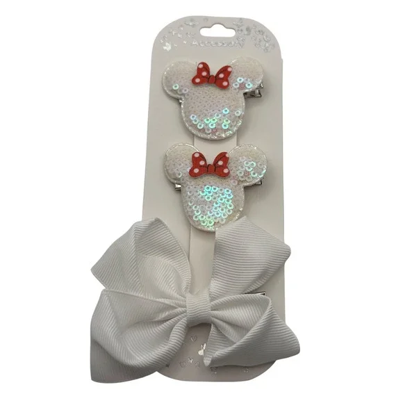 Chloe Accessory Set 3 Piece Minnie‎ Mouse Sequin Hair Clips Bow White Red