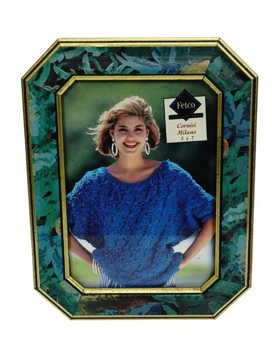 Fetco Picture Frame Cornici Milano 5x7 Photo Black Green Leaf Border Vintage 90s