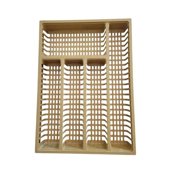 Vintage Plastic Drawer Organizer Silverware Mustard Yellow Celluloid Weave Tray
