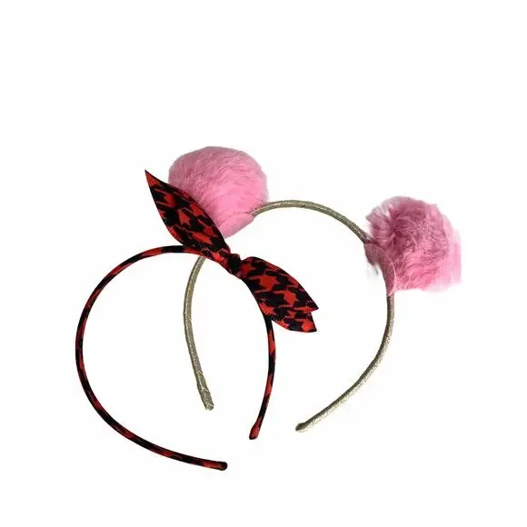 BUNDLE Lot of 2 Girl’s Pom-Pom & Bow Headbands Hair Accessories NEW