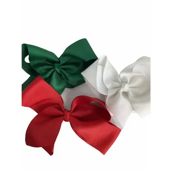 Bundle Lot of 3 Red, Green & White Hair Bows