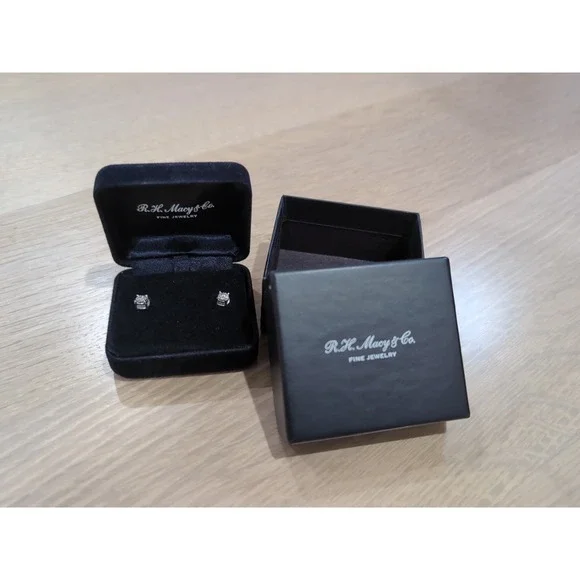 RH Macy's Diamond Solitaire Wedding Studs 1/2cttw Round Stud 14KW White Gold
