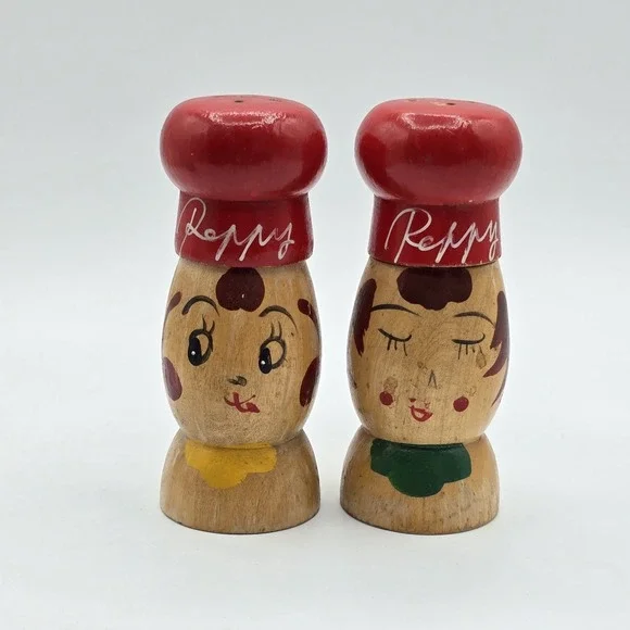 Vintage Salt & Pepper Wooden Salt & Pepper Shakers Set Mr‎ And Mrs People