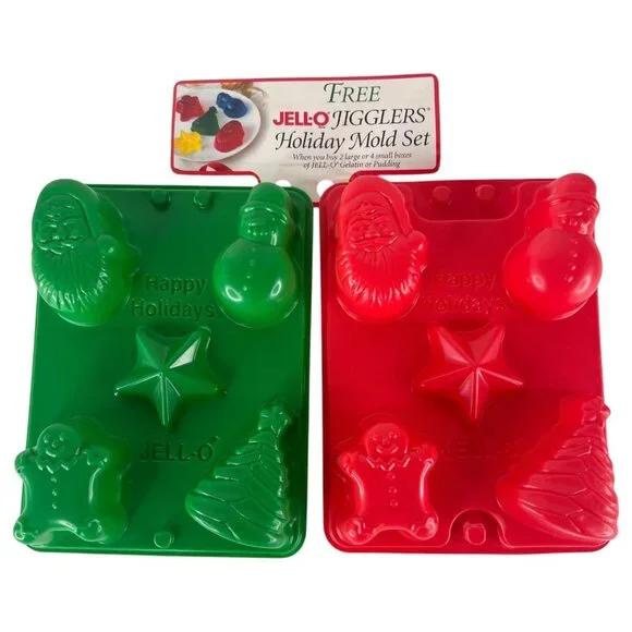 Vintage 1997 JELL-O Jello Jigglers Molds Christmas Shapes Set of 2 Green & R