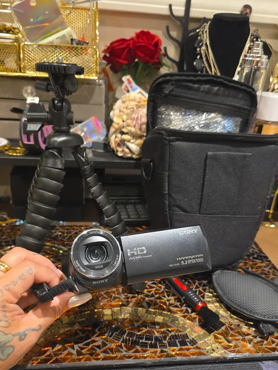 Sony Black and Silver HD Handycam with Compact Tripod