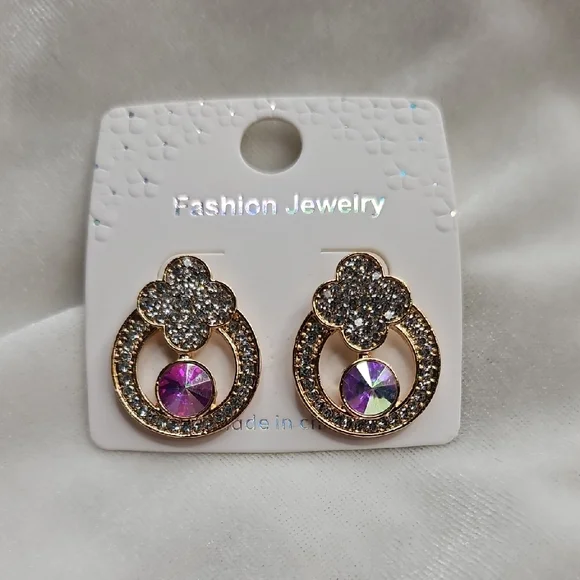 Women's AB Rhinestone Crystals Dangle Pierced Earrings Fashion Jewelry Prom