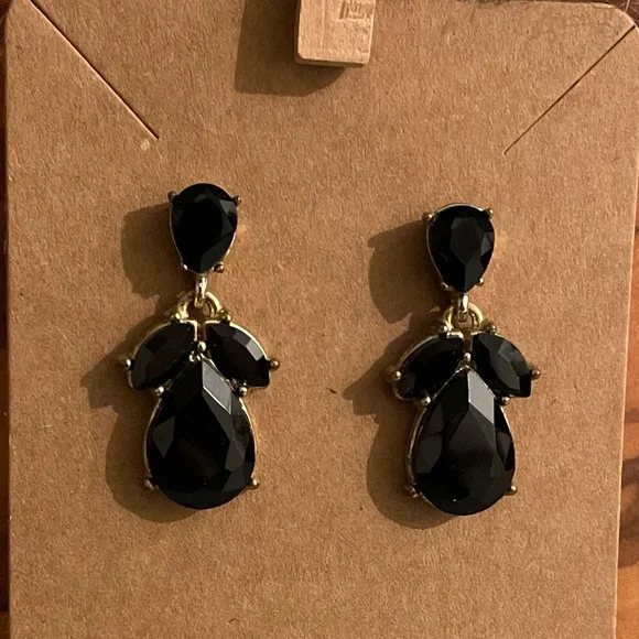 Black Crystal and Gold-tone Teardrop Earrings