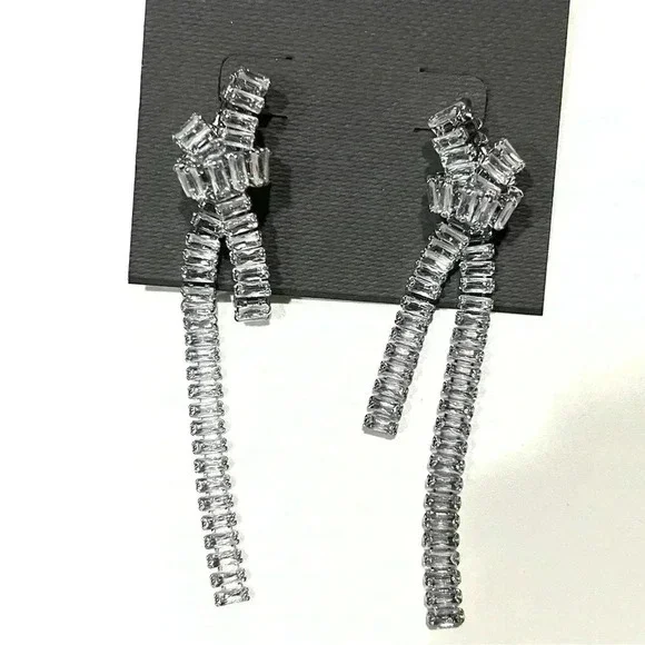 Formal Dangle Earrings silver baguette knot Homecoming Prom