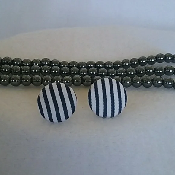 Navy blue & white stripe post earrings