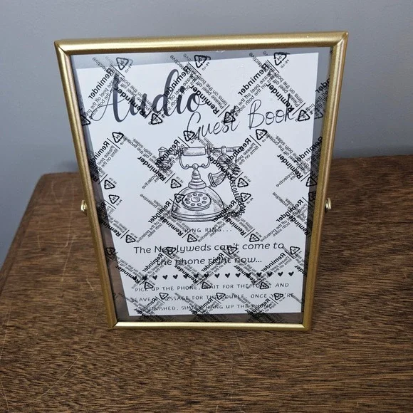 Gold Audio Guest Book Wedding Sign 6x8 Gold Frame‎ Tabletop Decor Phone Message