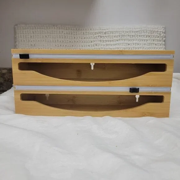 NEW Bamboo Kitchen Wrap Organizer Dispenser hold 12