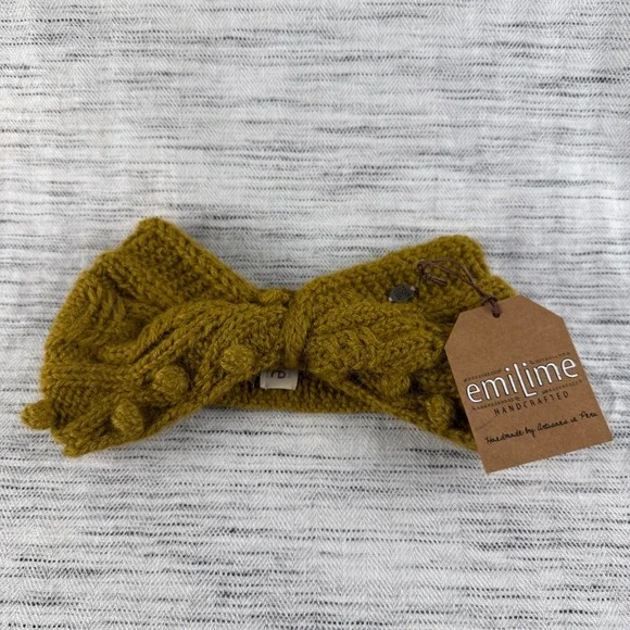 NEW EmiLime Girl's Alpaca Winter Headband Olive Green Twist Warm‎ Soft