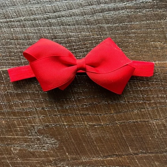 Grosgrain ribbon hair bow with elastic holiday red baby girl