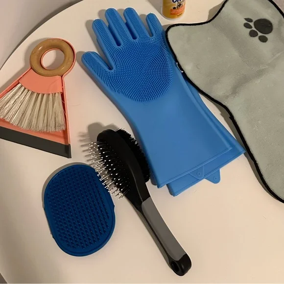 Pet Grooming Kit with Blue Glove and Brush